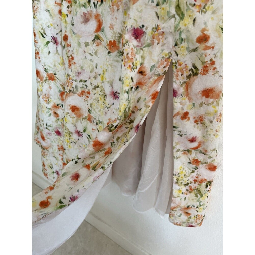 ASTR Julietta Milkmaid Dress Floral Slit Midi Medium Orange Green Cottagecore - Picture 8 of 11
